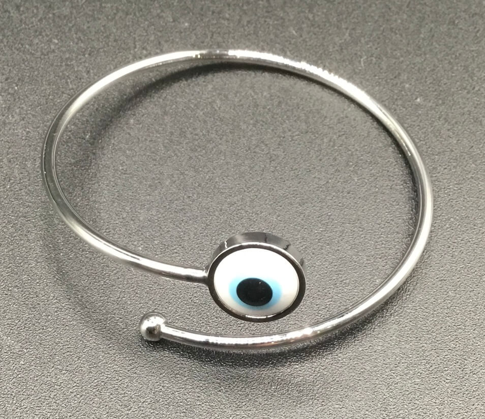 Evil Eye Adjustable Silver Metal Bracelet