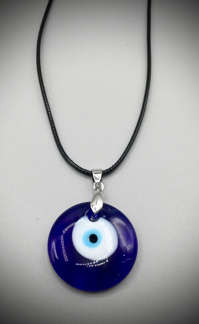 Evil Eye Glass Round Necklace - 1"D