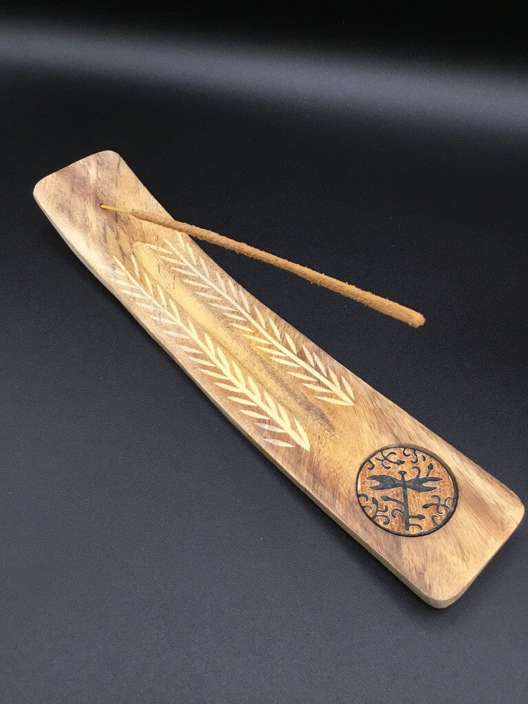 Incense Holder w Carved Wood Dragonfly 2" Wide