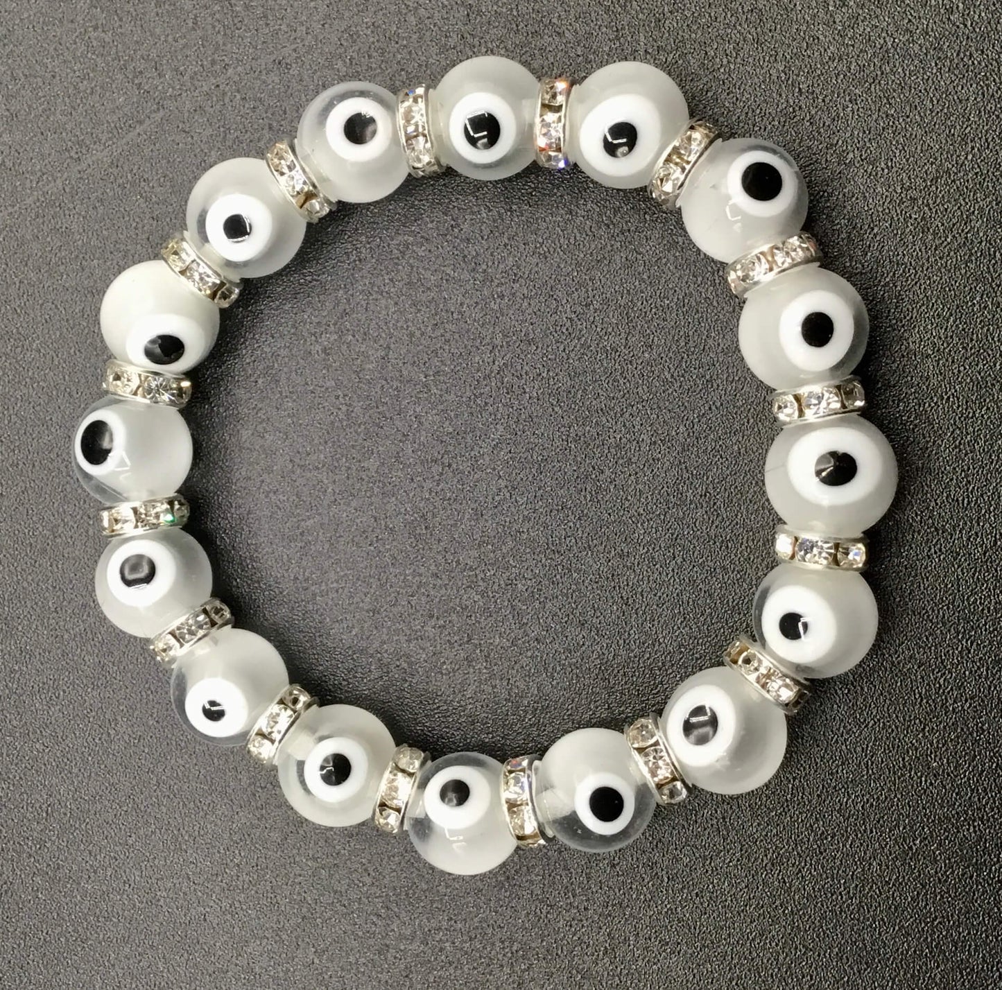 Evil Eye Glass Bead Bracelet ~White