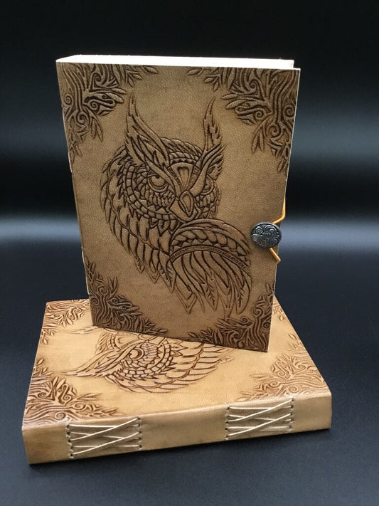 Leather Journal with  Strap & Button ~ Owl