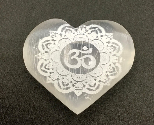 Selenite Puffy Heart ~ Om