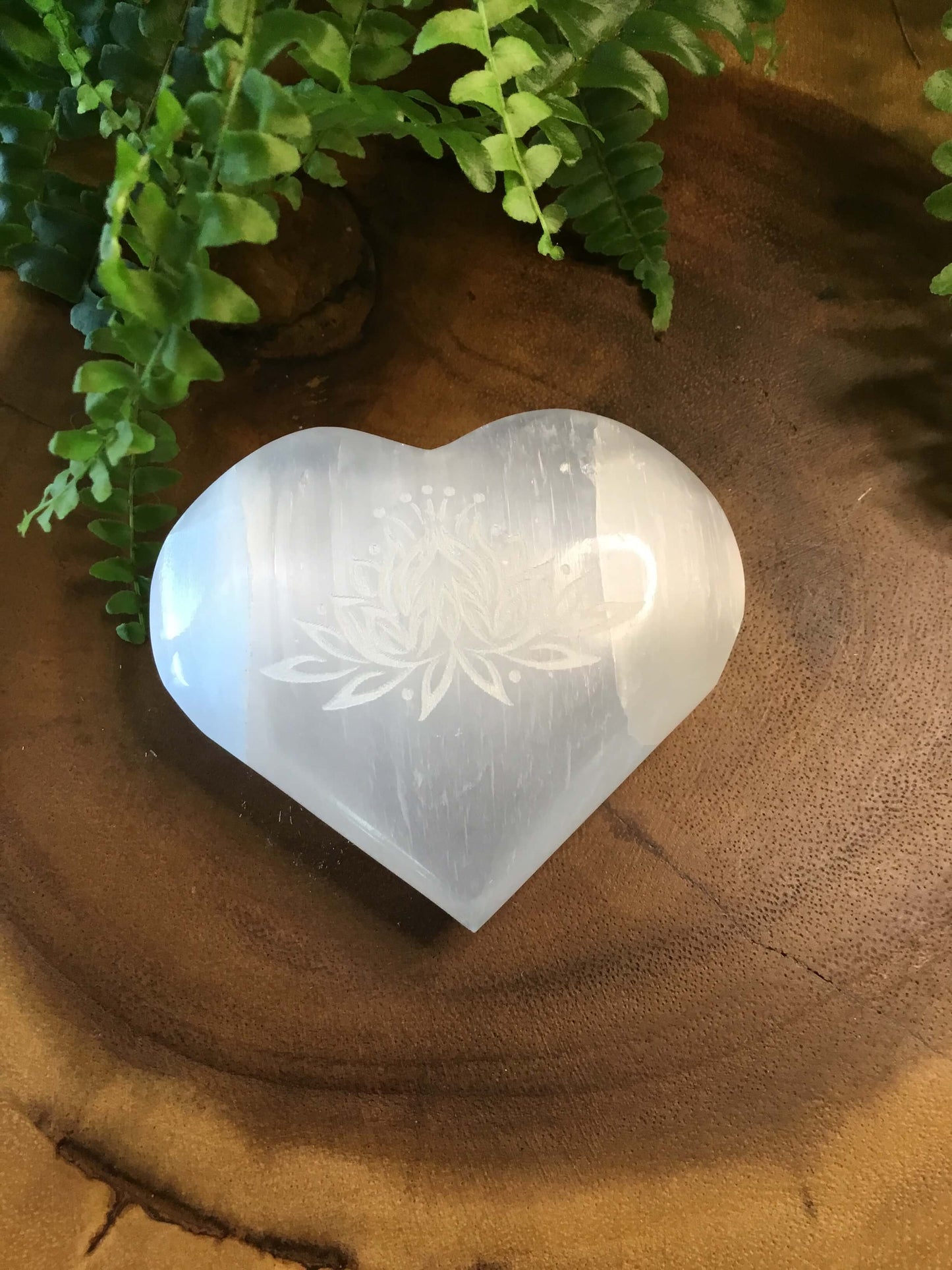 Selenite Engraved Lotus Heart