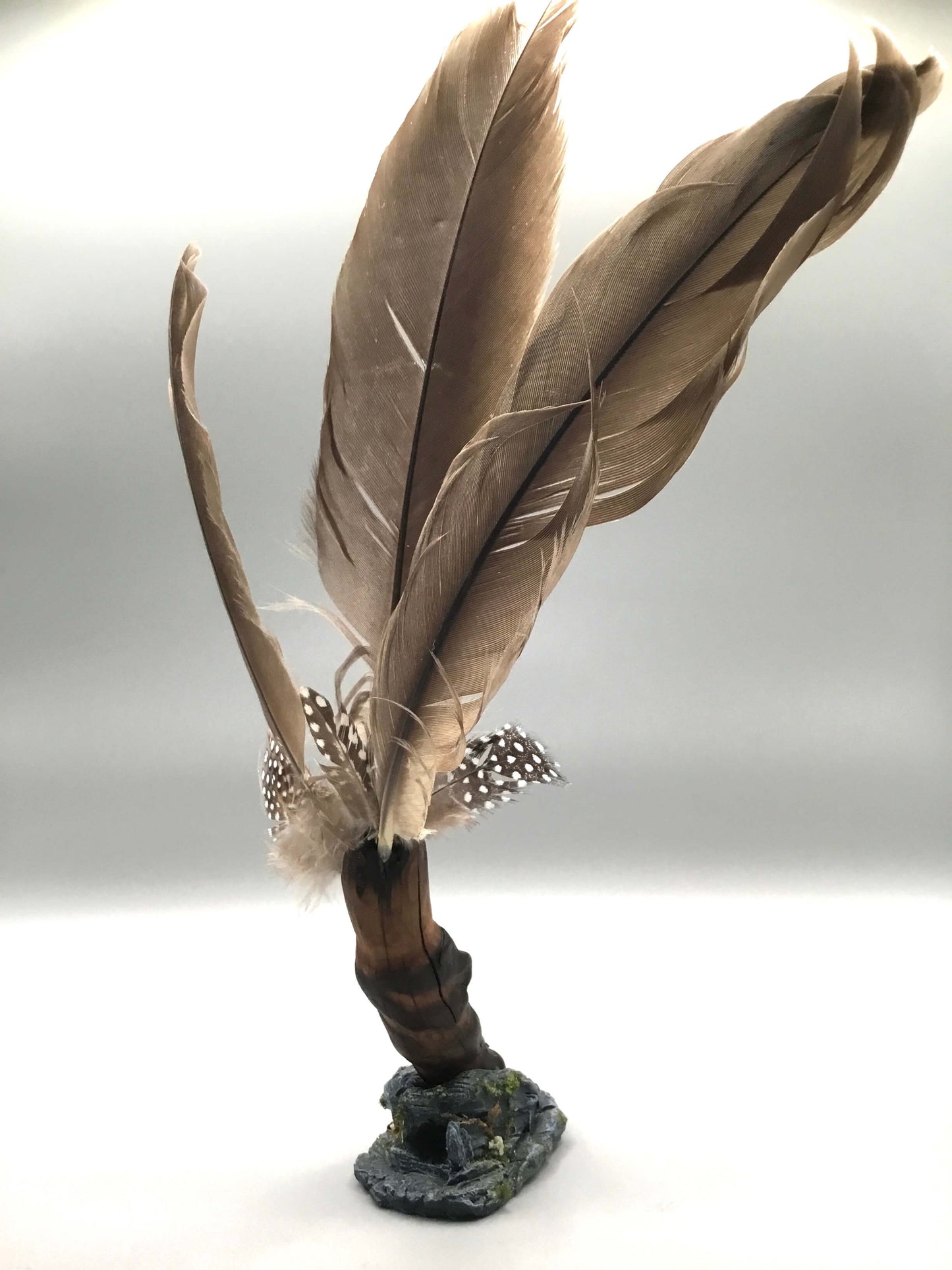 Smudging/Ceremonial Feather with Blue Fairy House Base 3